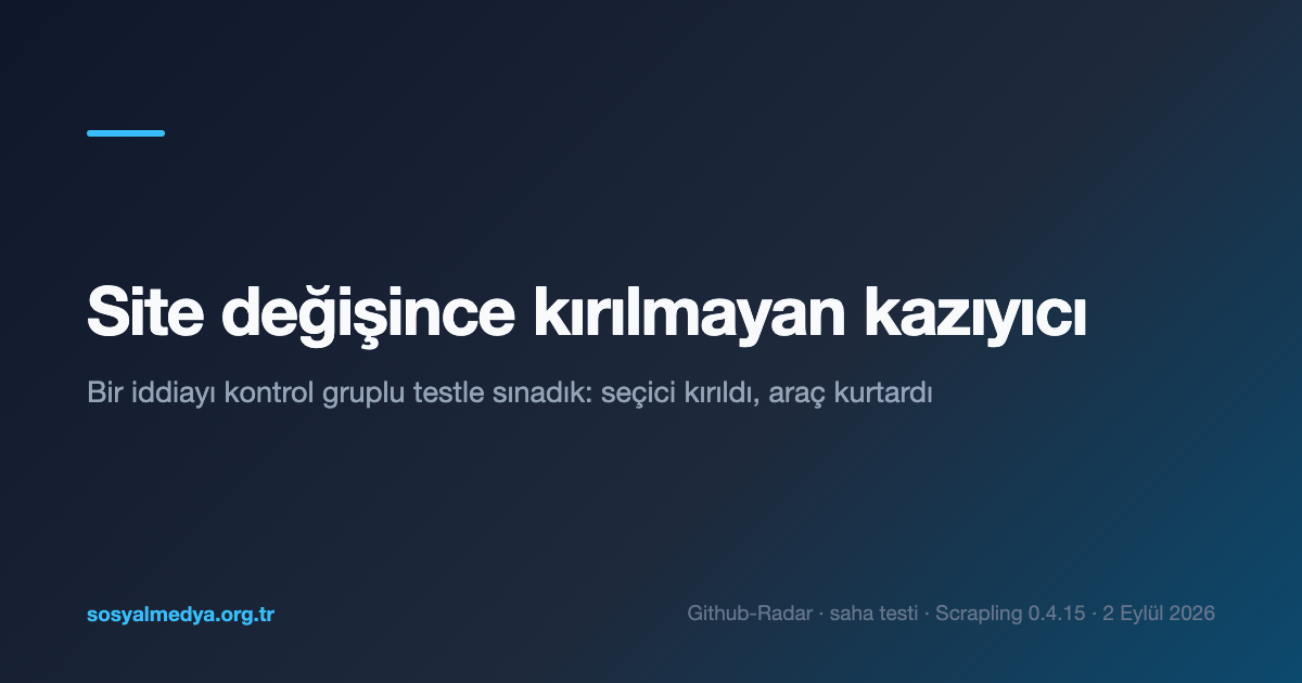 Site değişince kırılmayan kazıyıcı — Scrapling saha testi kapak görseli